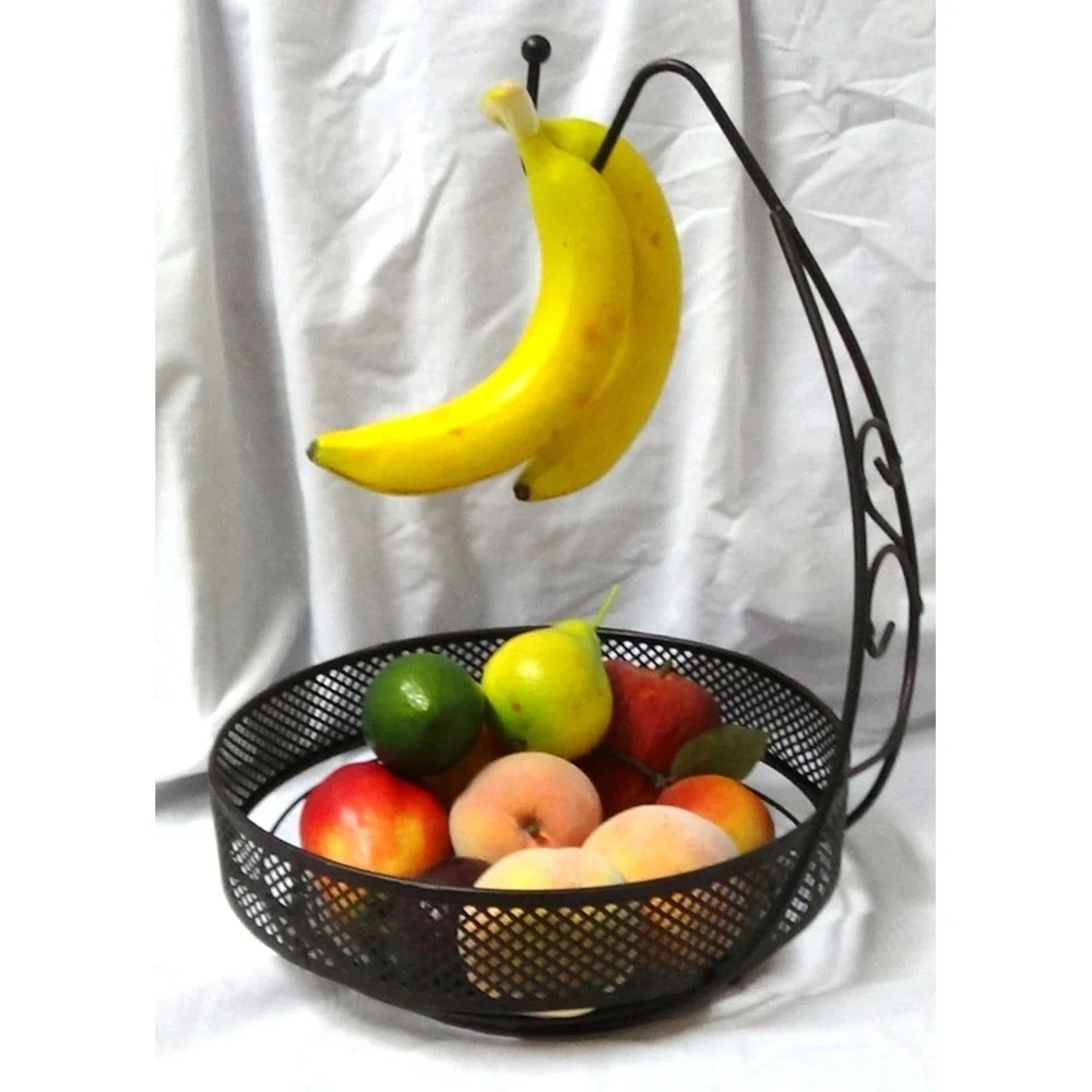 Fruit Basket with Banana Hanger, Bronze #164